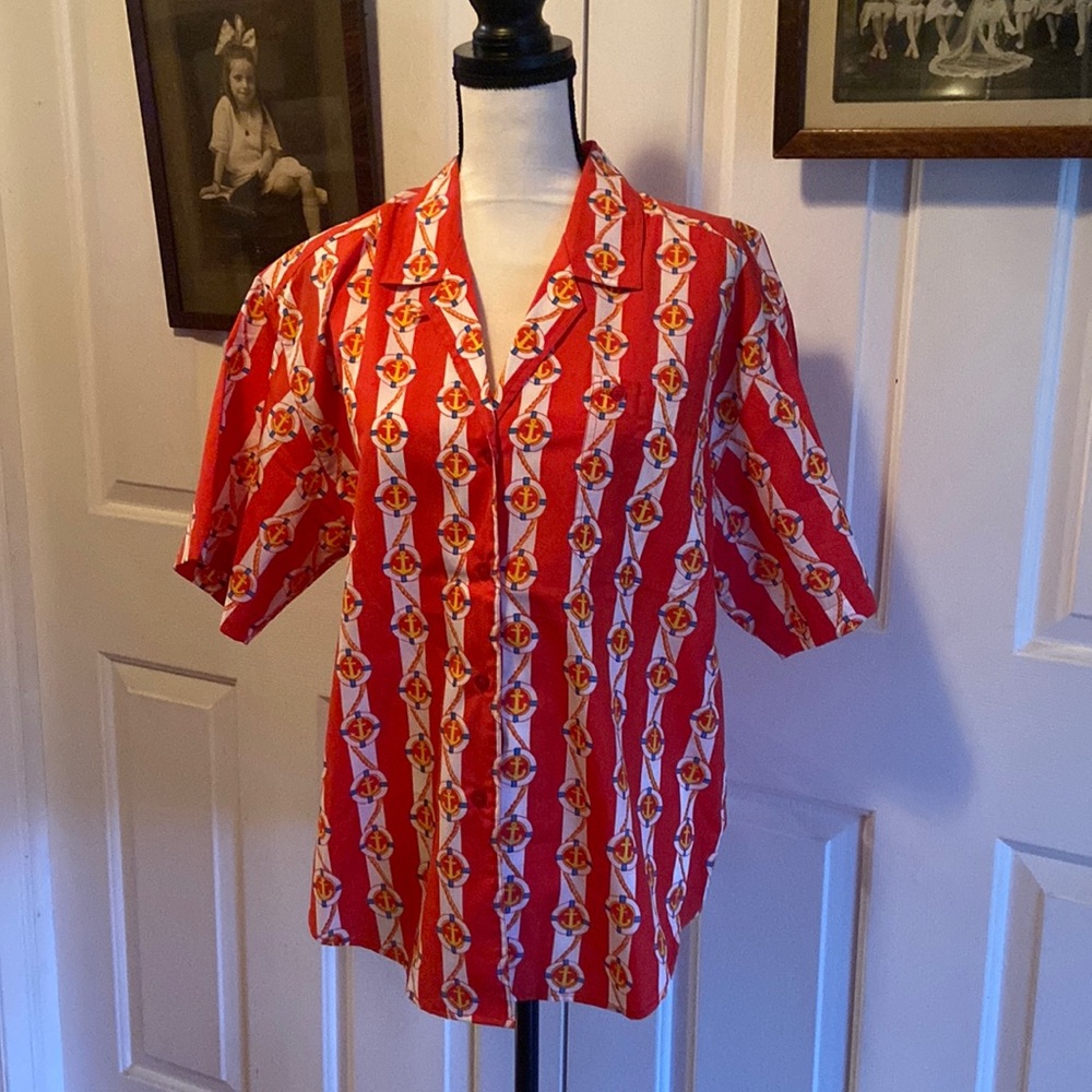 Vintage Hastings & Smith Button Down Anchor Blouse Size 14